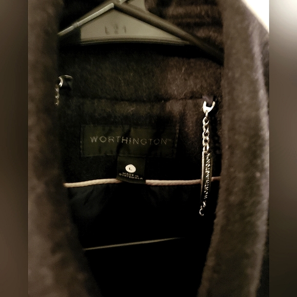 EUC JCPenny Worthington Charcoal Military Double-breasted Wool Winter Pea Coat L - Picture 4 of 6